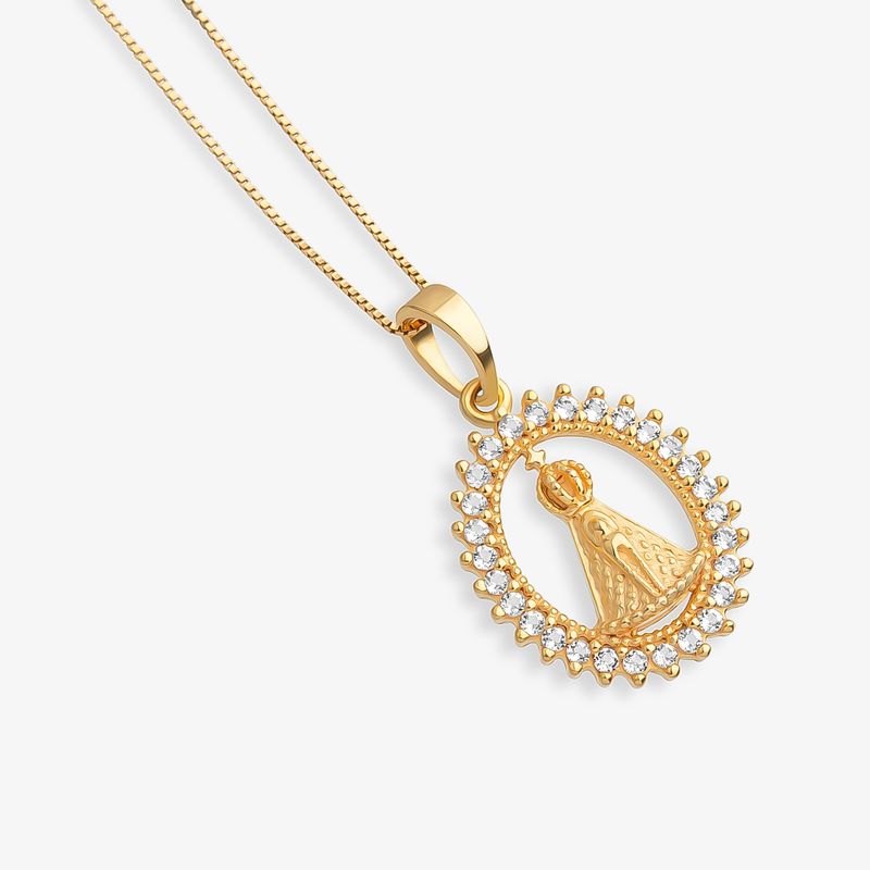 Pingente Medalha N. S. Aparecida em Prata 925 com banho de Ouro amarelo 18k