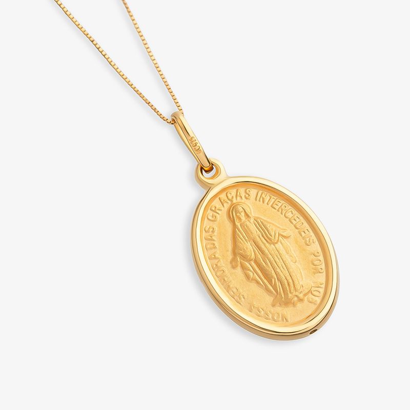 Pingente Medalha Milagrosa Nossa Senhora das Graças em Prata 925 com banho de Ouro amarelo 18k