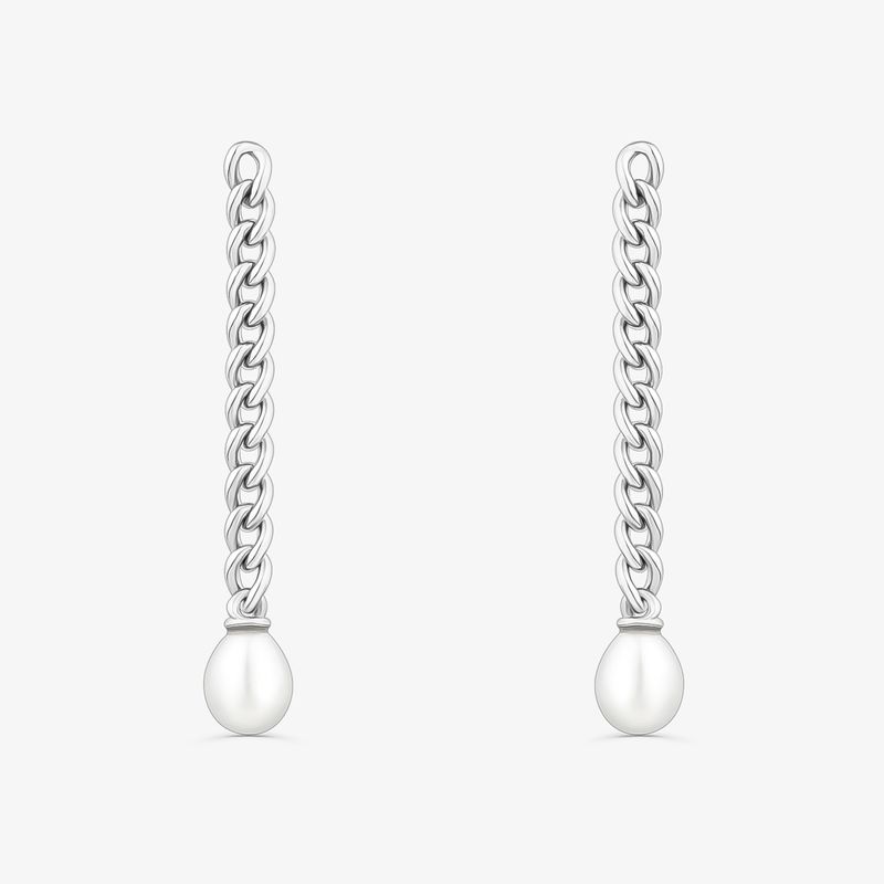 Brinco Corrente Longo com Pérola em Prata 925