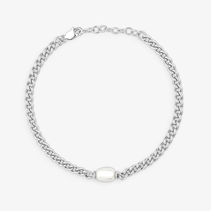 Pulseira Corrente Longo com Pérola em Prata 925 – 18 cm