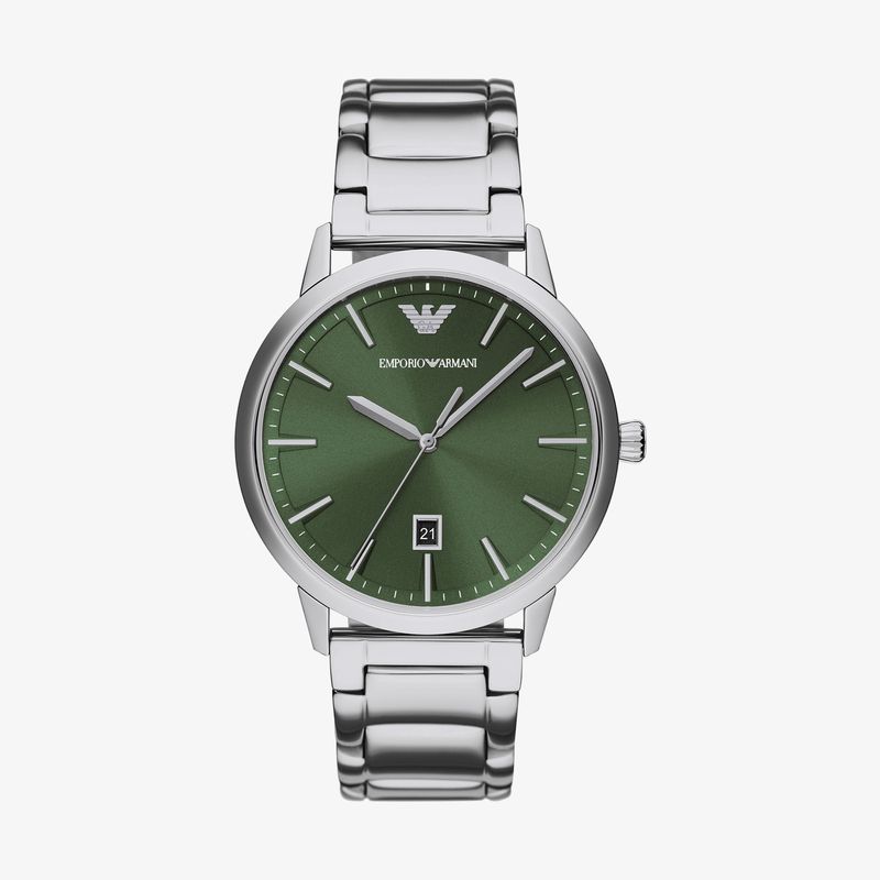 Relógio Emporio Armani Masculino em Aço Prateado e Mostrador Verde AR11575B1