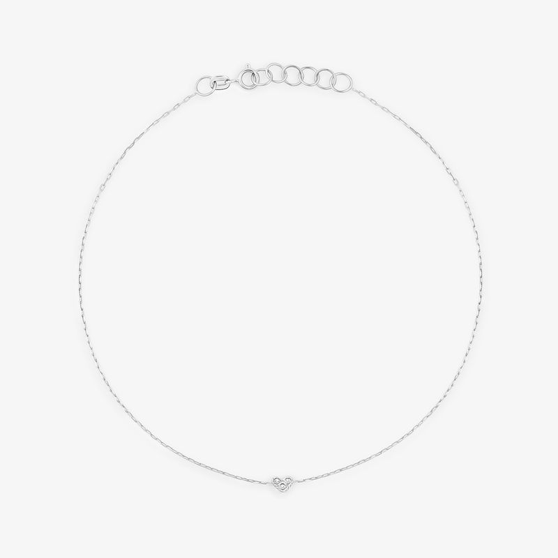 Tornozeleira Coração com Diamante em Ouro Branco 18k – 25 cm