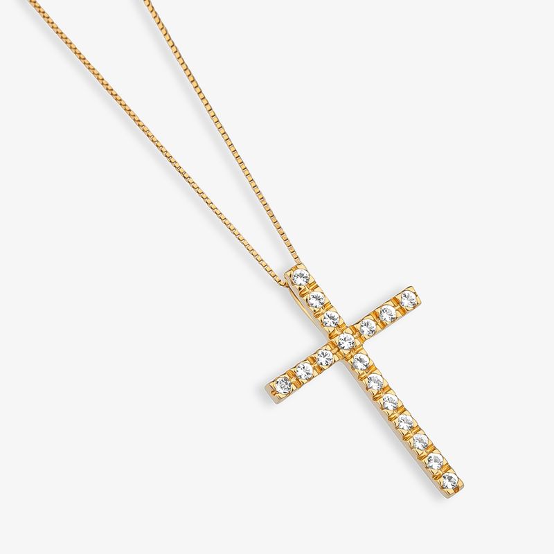 Pingente Cruz com Topázio em Prata 925 com Banho de Ouro Amarelo 18k