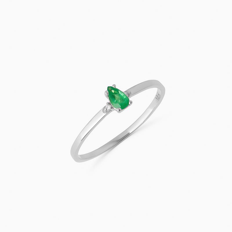 Anel Gota Intense em Ouro Branco 18k com Esmeralda e Diamantes