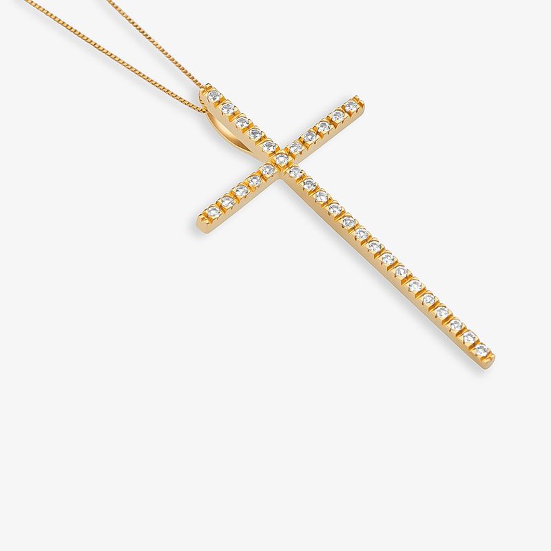Pingente Cruz com Topázio em Prata 925 com Banho de Ouro Amarelo 18k