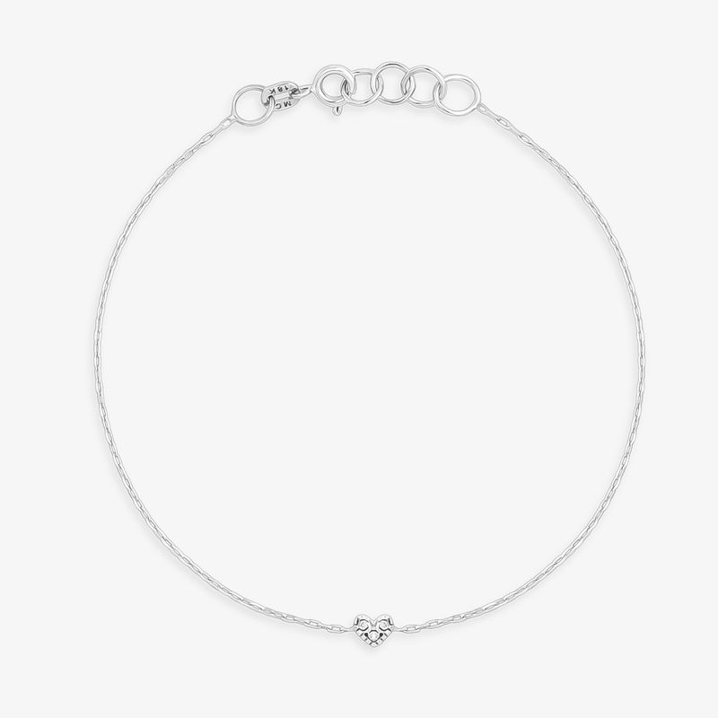 Pulseira Coração com Diamante em Ouro Branco 18k – 18 cm