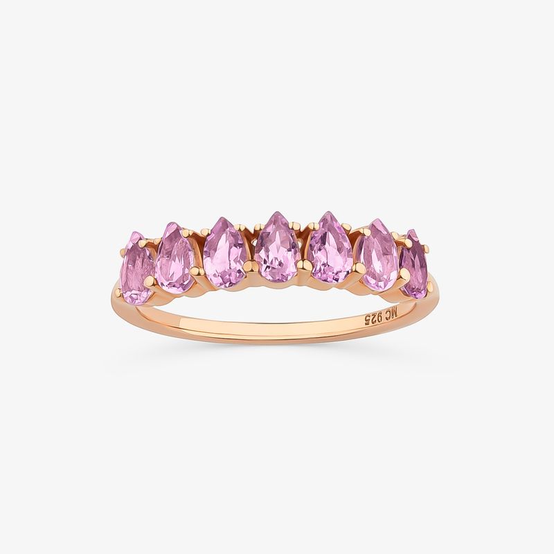 Anel Aparador Ametista com Rose de France e Iolita em Prata 925 com Banho de Ouro Rosé 18k