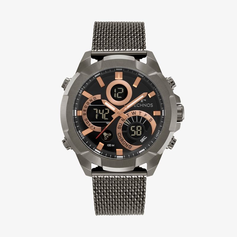 Relogio Technos Masculino Anadigi em Aço Grafite W23721AAB/1P