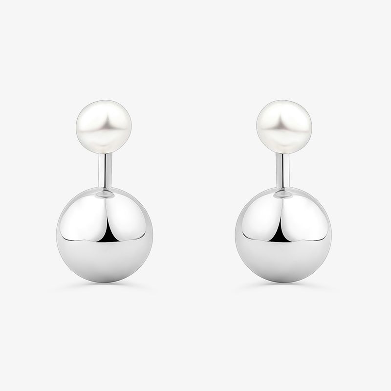 Brinco Ear Jacket Esfera com Pérola em Prata 925