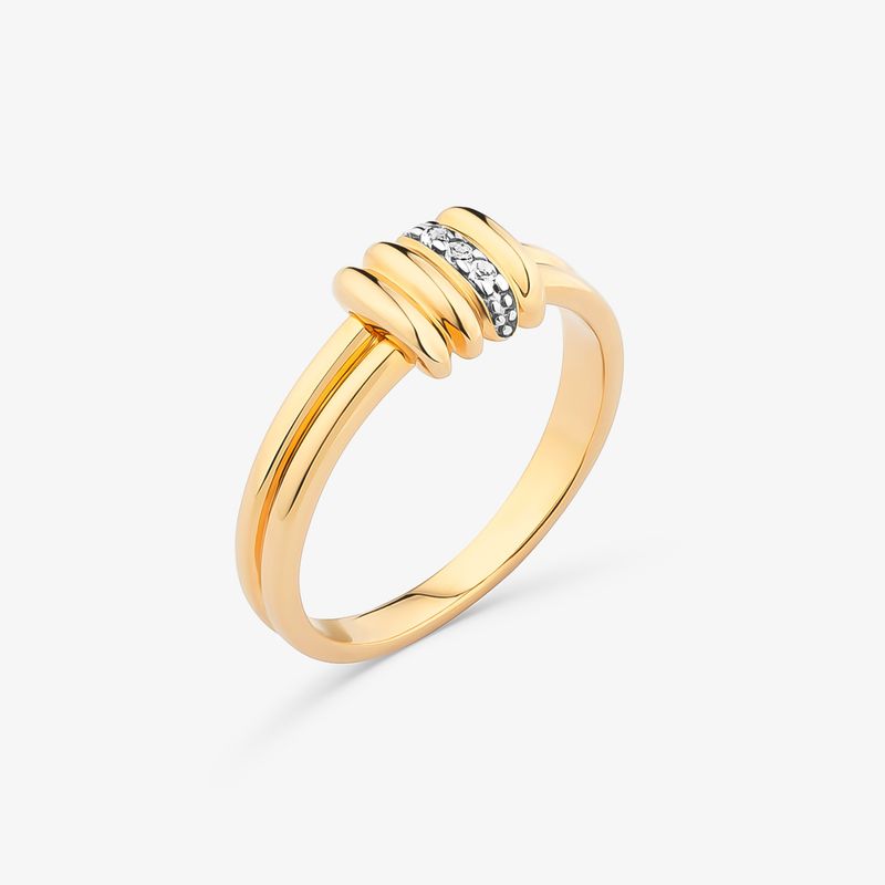 Anel Linhas com Topázio em Prata 925 com Banho de Ouro Amarelo 18k