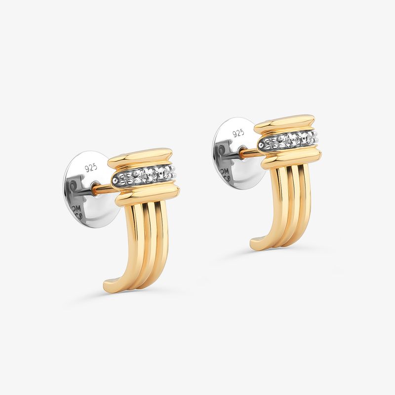 Brinco Linhas com Topázio em Prata 925 com Banho de Ouro Amarelo 18k