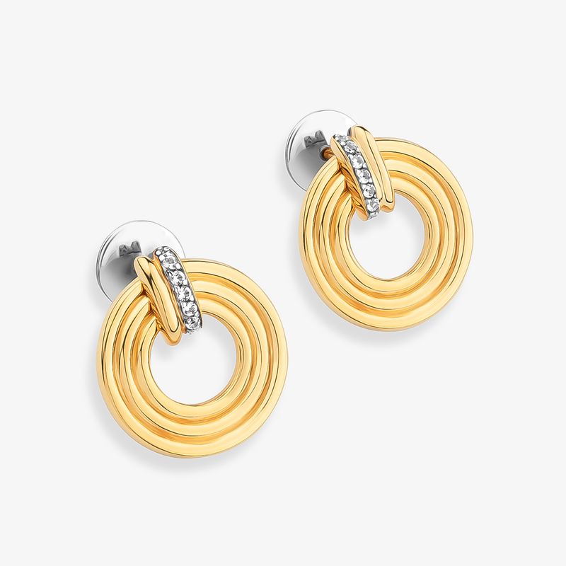 Brinco Circular Linhas com Topázio em Prata 925 com Banho de Ouro Amarelo 18k