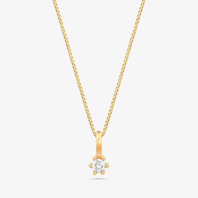 Pingente Solitário com 5 Pontos de Diamantes em Ouro Amarelo 18k