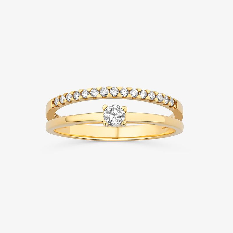 Anel Solitário com 25 Pontos de Diamantes em Ouro Amarelo 18k