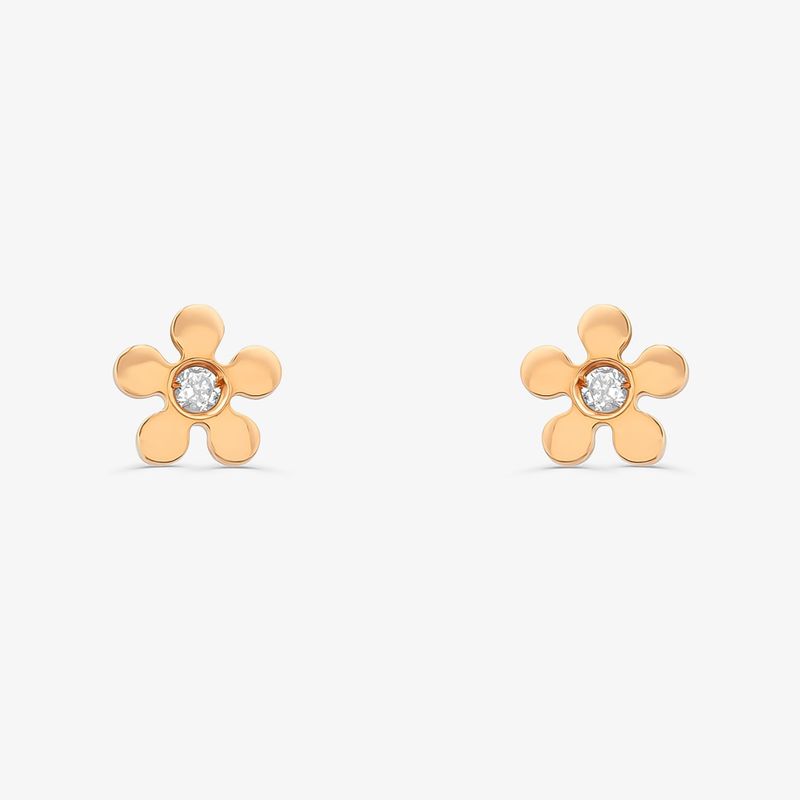 Brinco Infantil Flor com 2 pontos de Diamantes em Ouro Rosé 18k