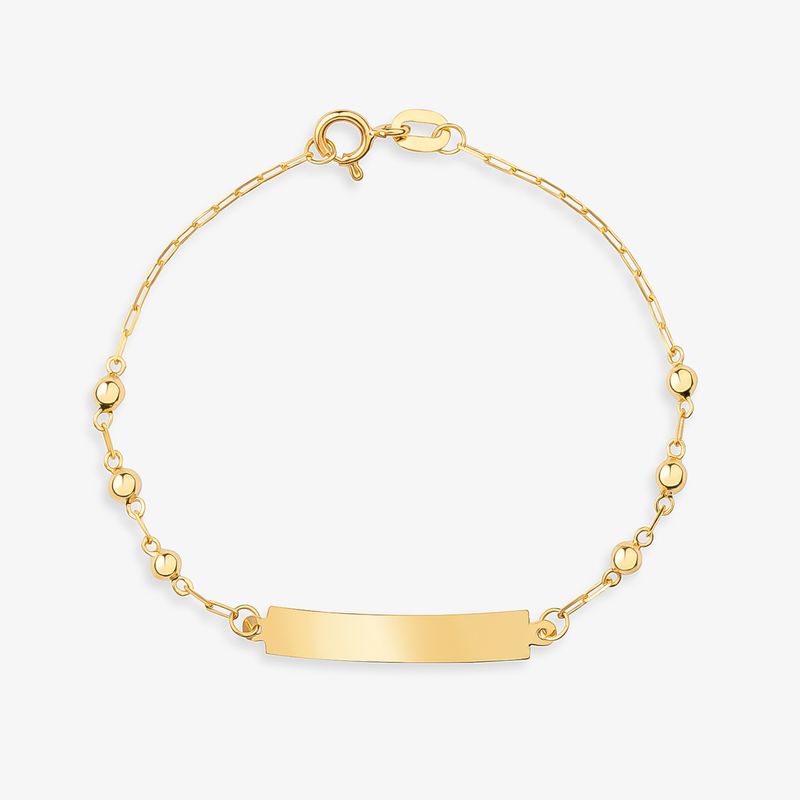 Pulseira Infantil Esferas Personalizável em Ouro Amarelo 18k – 13 cm