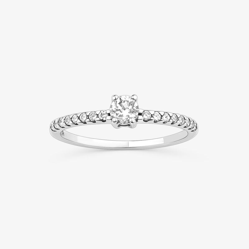 Anel Solitário com 36 Pontos de Diamantes em Ouro Branco 18k