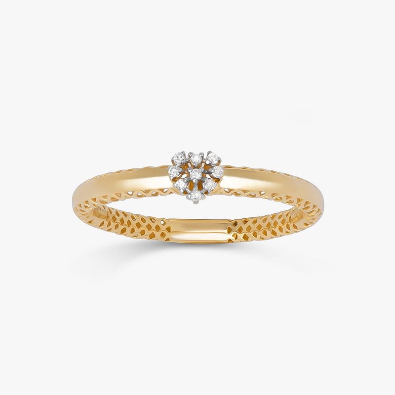 Anel Solitário com 3 Pontos de Diamantes em Ouro Amarelo 18k