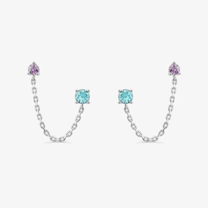 Brinco Duplo Corrente Cravejada em Prata 925