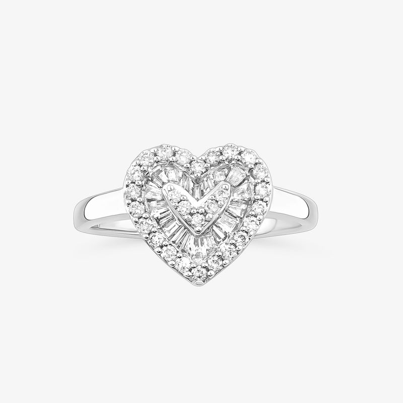 Anel Coração com Diamantes em Ouro Branco 18k