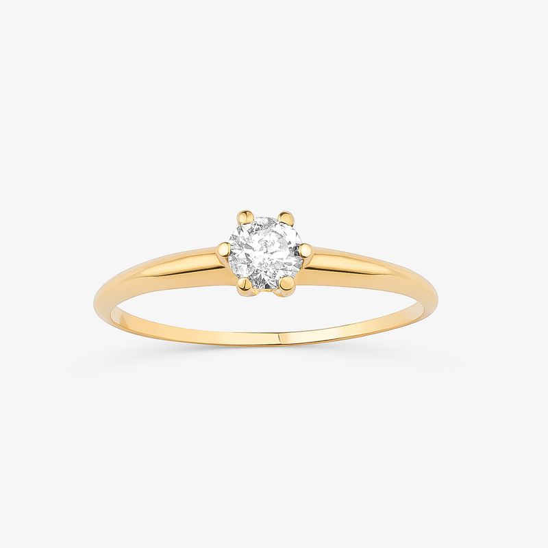 Anel Solitário com 30 Pontos de Diamantes em Ouro Amarelo 18k