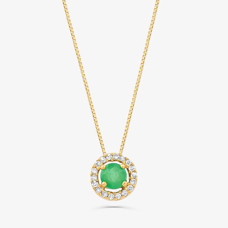 Pingente com Esmeralda e Diamantes em Ouro Amarelo 18k