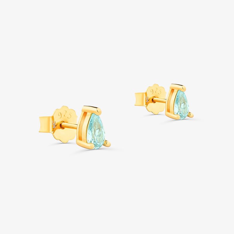 Brinco Gota Azul Cravejada em Prata 925 com Banho de Ouro Amarelo 18k