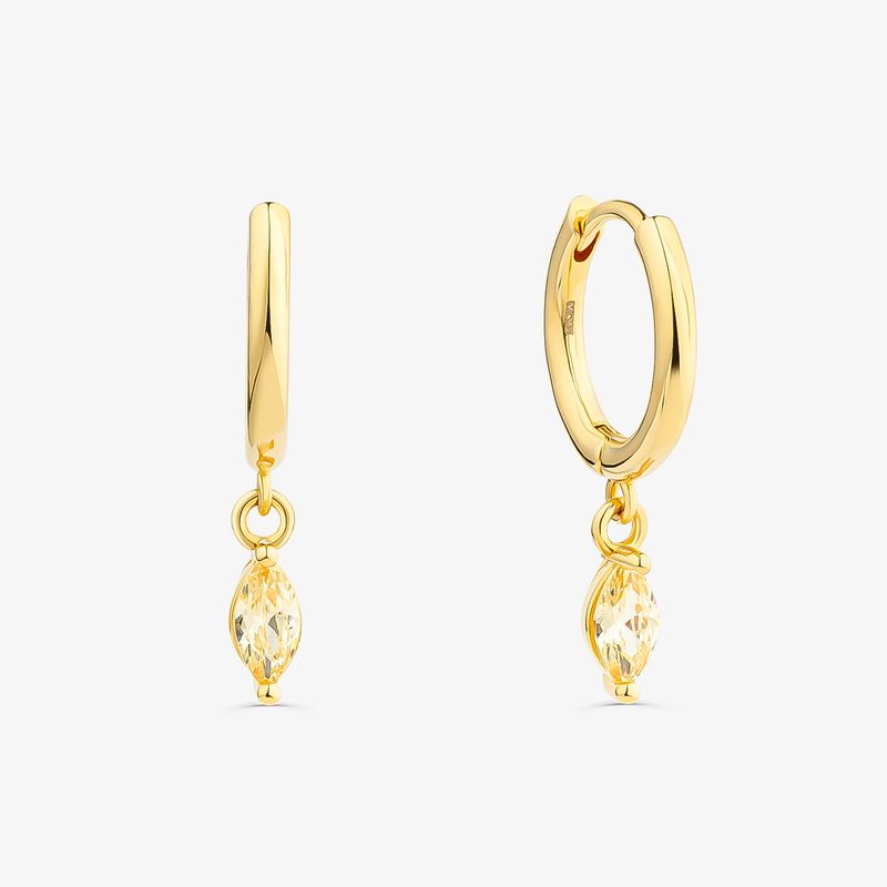 Argola Navete Amarela Cravejada em Prata 925 com Banho de Ouro Amarelo 18k