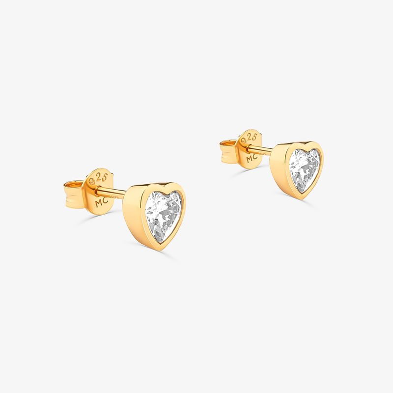 Brinco Coração Cravejado em Prata 925 com Banho de Ouro Amarelo 18k