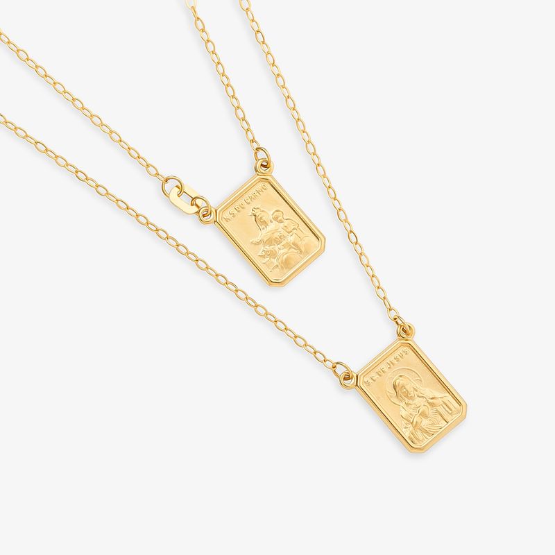Escapulário Sagrado Coração de Jesus e Nossa Senhora do Carmo em Ouro Amarelo 18k