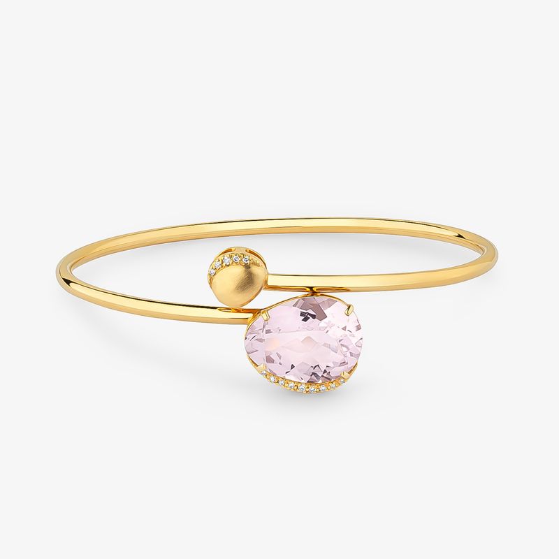 Pulseira com Diamante e Rose de France em Ouro Amarelo 18k – 17cm