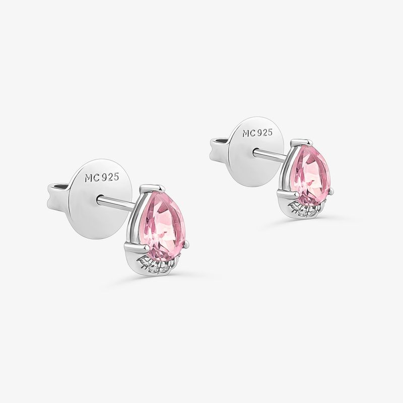 Brinco Gota Amar em  Prata 925 com Quartzo Rosa e Safira