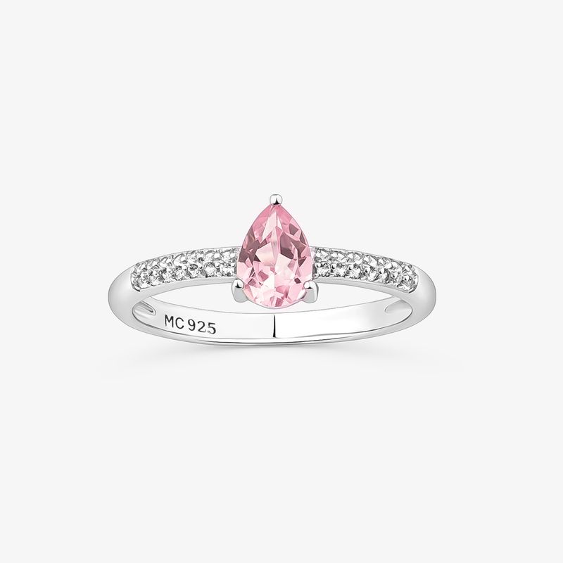 Anel Gota com Quartzo Rosa e Safira em Prata 925