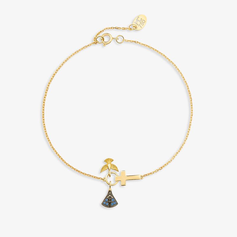 Pulseira Fé com Safira em Ouro Amarelo 18k – 21 cm
