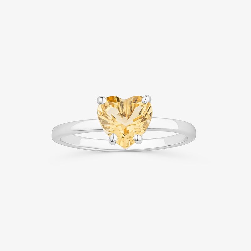 Anel Coração Citrino em Ouro Branco 18k