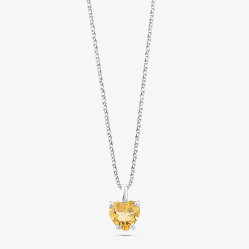 Pingente Coração de Citrino em Ouro Branco 18k