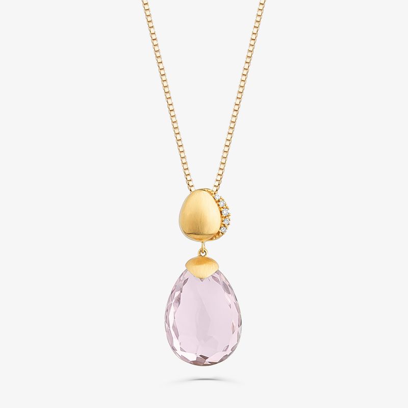 Pingente Orgânico Duplo com Diamante e Rose de France em Ouro Amarelo 18k