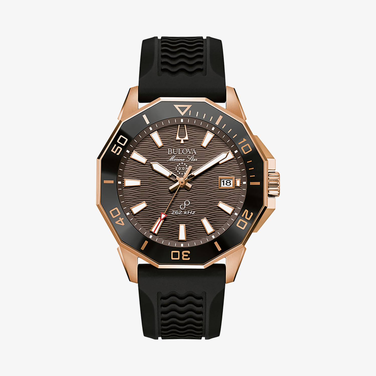 Relógio Bulova Marine Star Masculino em Aço Rosé e Silicone Preto 98B421
