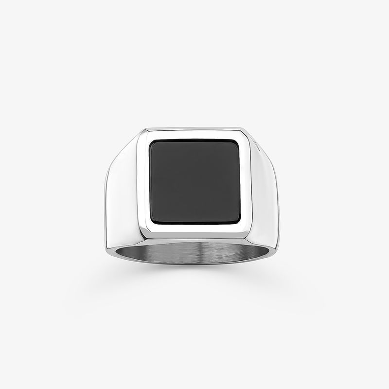 Anel Masculino com Quartzo Negro em Aço