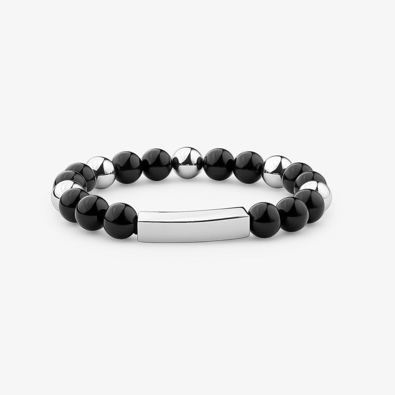 Pulseira Masculina com Quartzo Negro em Aço – 21 cm