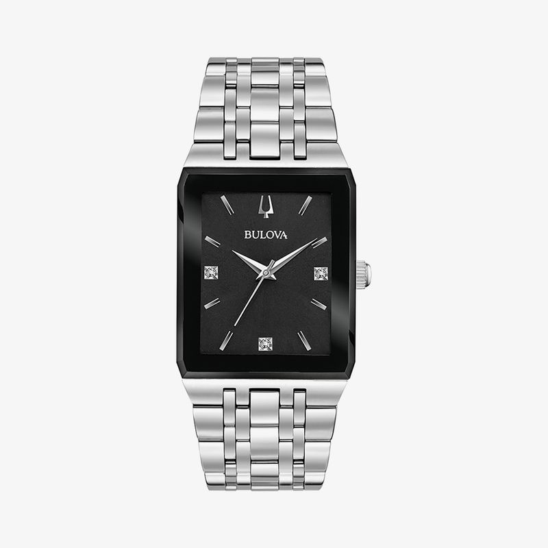 Relógio Bulova Quadra Masculino em Aço com Diamantes 96D145N