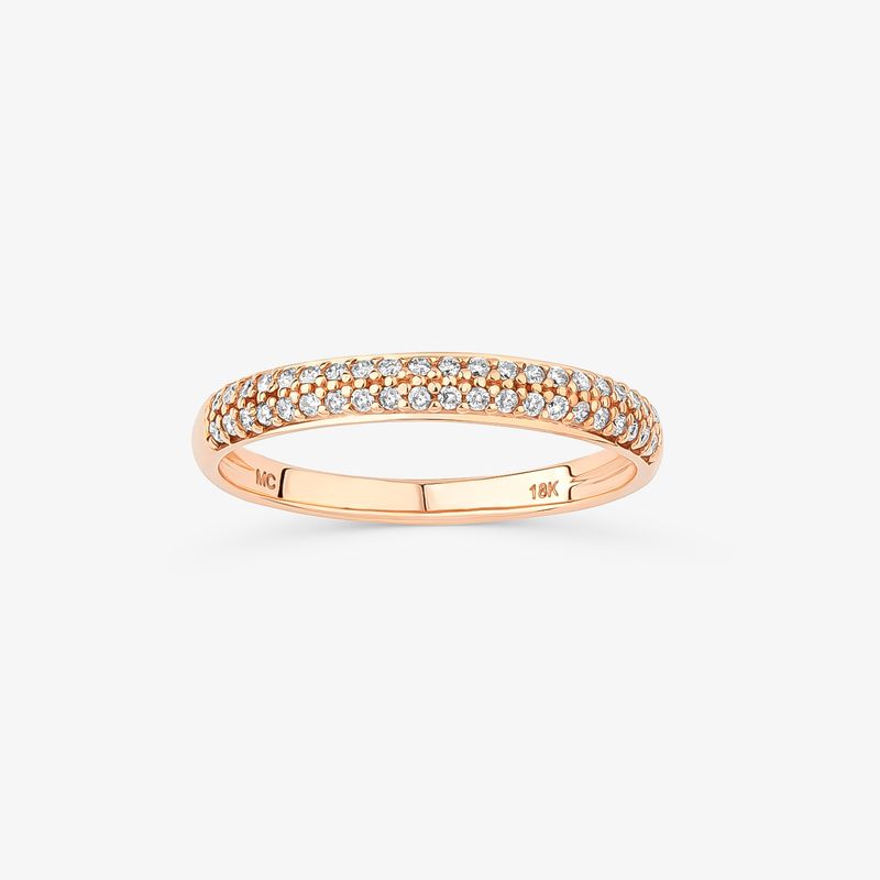 Anel Meia Aliança com 21 Pontos de Diamantes em Ouro Rose 18k