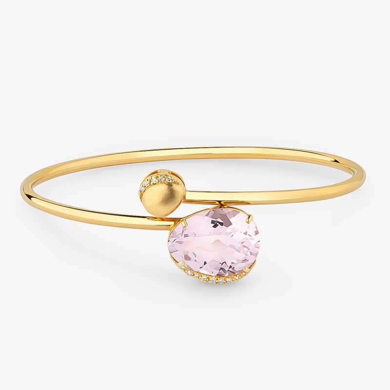 Pulseira com Diamante e Rose de France em Ouro Amarelo 18k – 18cm