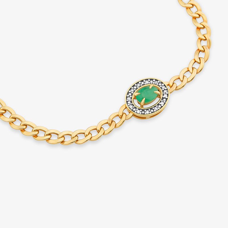 Pulseira com Esmeralda e Diamantes em Ouro Amarelo 18k