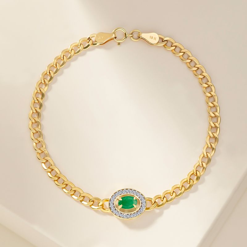 Pulseira com Esmeralda e Diamantes em Ouro Amarelo 18k
