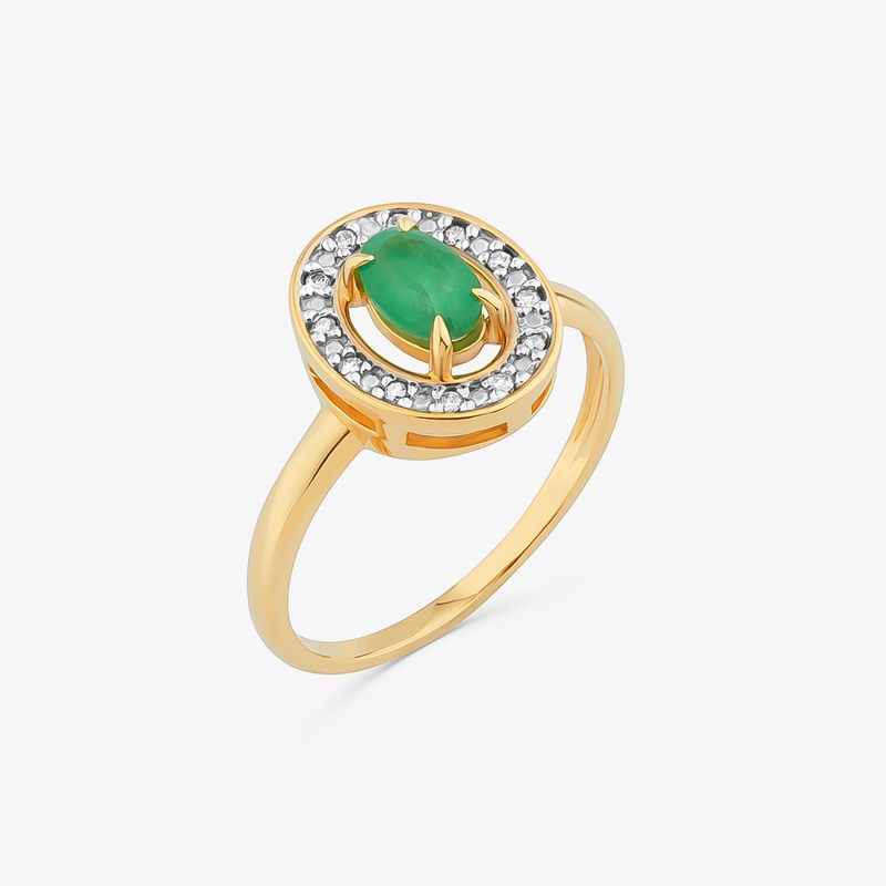 Anel com Esmeralda e Diamantes em Ouro Amarelo 18k