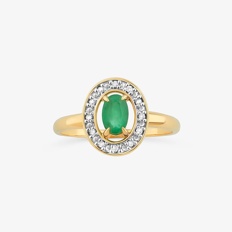 Anel com Esmeralda e Diamantes em Ouro Amarelo 18k