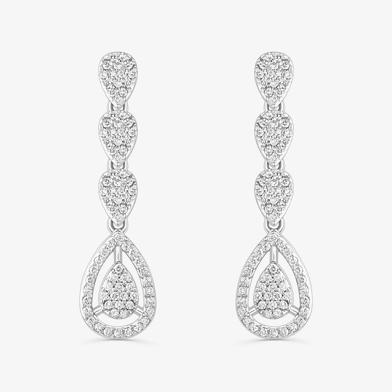 Brinco Gota Longo em Ouro Branco 18k