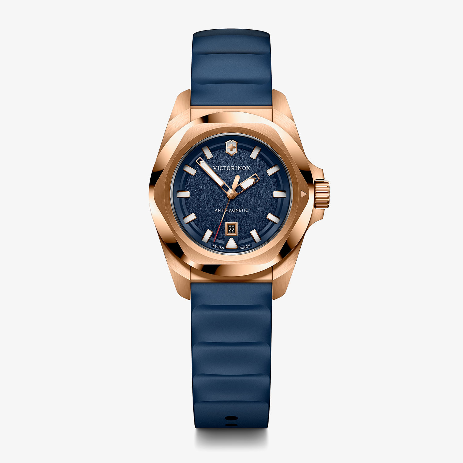 Relógio Victorinox Feminino I.N.O.X. Small em Silicone Azul e Caixa Rosé 242035