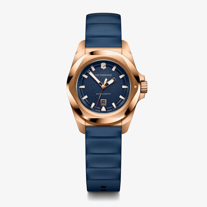 Relógio Victorinox Feminino I.N.O.X. Small em Silicone Azul e Caixa Rosé 242035